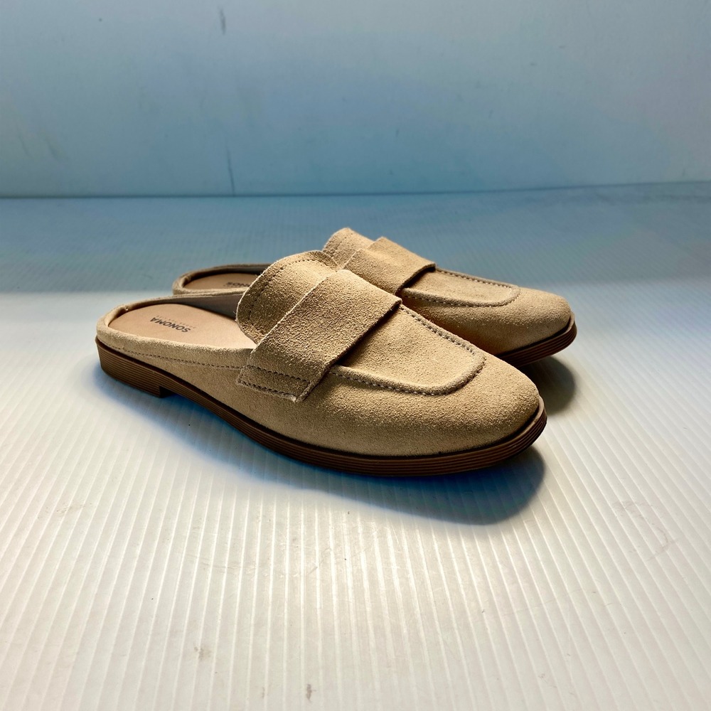Sonoma Norma Taupe Suede Slip On Square Toe Flat Loafer Mules Womens 7